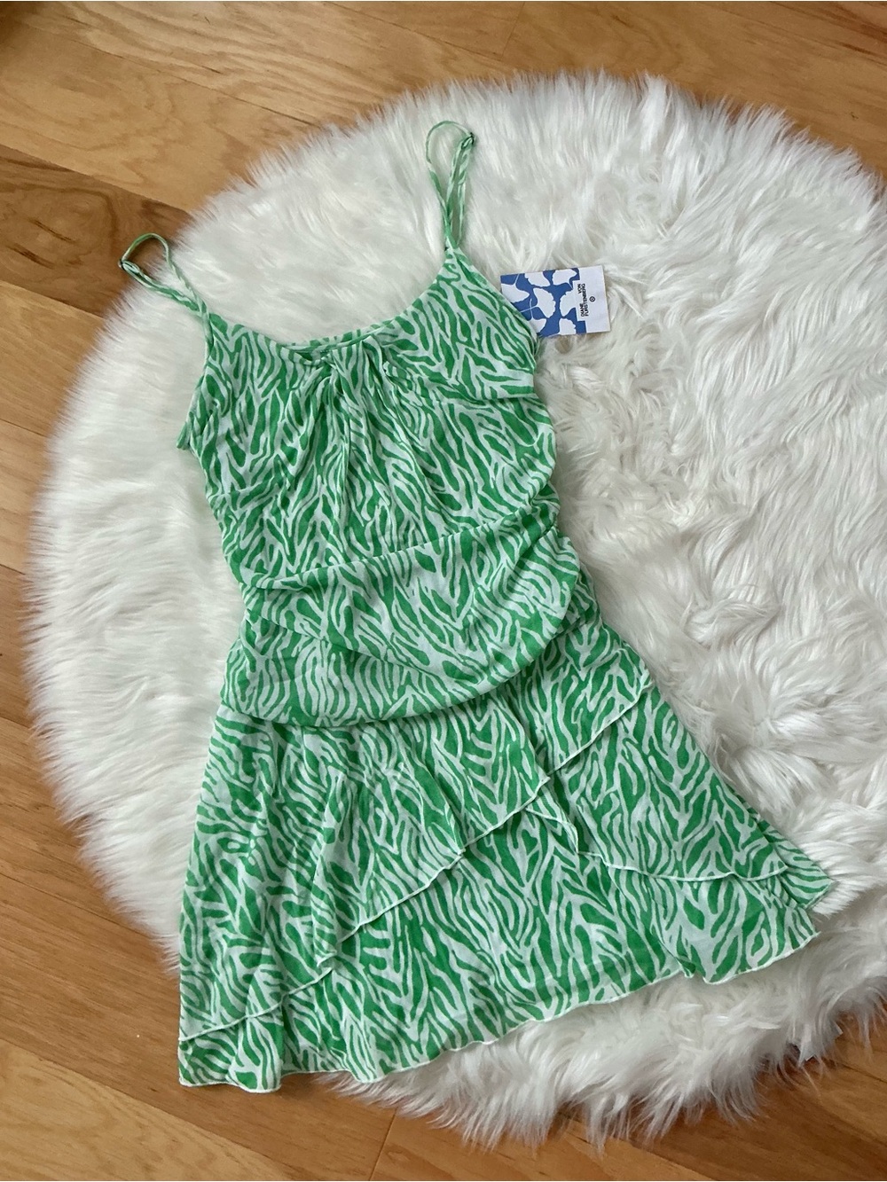 NWT Diane Von Furstenberg x Target Green Zebra-Print Tiered Mini Dress Medium